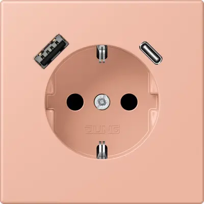JUNG wandcontactdoos randaarde Safety+ met USB type A en C Les Couleurs rose clair 231 (LC 1520-15 CA 231)