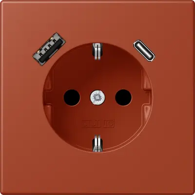 JUNG wandcontactdoos randaarde Safety+ met USB type A en C Les Couleurs l'ocre rouge 232 (LC 1520-15 CA 232)