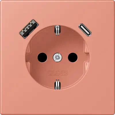 JUNG wandcontactdoos randaarde Safety+ met USB type A en C Les Couleurs l'ocre rouge moyen 233 (LC 1520-15 CA 233)