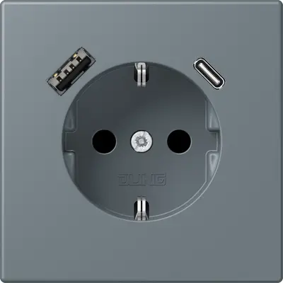 JUNG wandcontactdoos randaarde Safety+ met USB type A en C Les Couleurs gris 59 251 (LC 1520-15 CA 251)