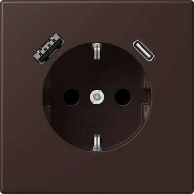 JUNG wandcontactdoos randaarde Safety+ met USB type A en C Les Couleurs terre d'ombre brulee 59 252 (LC 1520-15 CA 252)