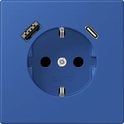 JUNG wandcontactdoos randaarde Safety+ met USB type A en C Les Couleurs bleu outremer 59 253 (LC 1520-15 CA 253)