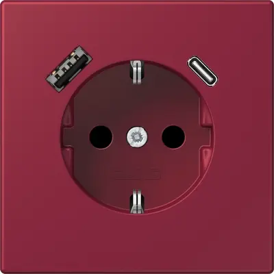 JUNG wandcontactdoos randaarde Safety+ met USB type A en C Les Couleurs le rubis 255 (LC 1520-15 CA 255)