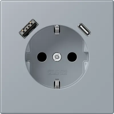 JUNG wandcontactdoos randaarde Safety+ met USB type A en C Les Couleurs gris clair 59 257 (LC 1520-15 CA 257)