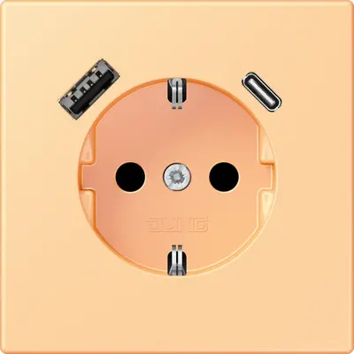 JUNG wandcontactdoos randaarde Safety+ met USB type A en C Les Couleurs terre sienne clair 59 258 (LC 1520-15 CA 258)
