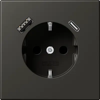 JUNG wandcontactdoos randaarde Safety+ met USB type A en C Les Couleurs ombre naturelle 59 259 (LC 1520-15 CA 259)