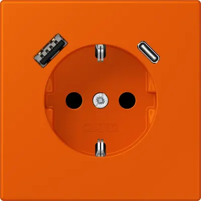 JUNG wandcontactdoos randaarde Safety+ met USB type A en C Les Couleurs orange vif 260 (LC 1520-15 CA 260)