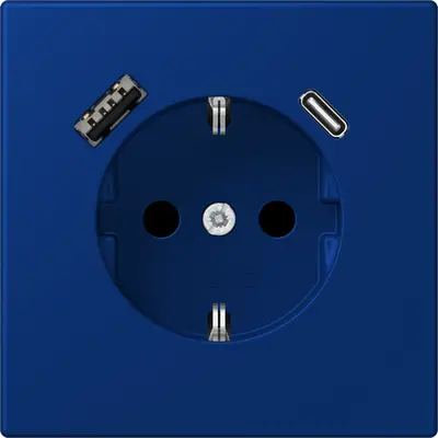 JUNG wandcontactdoos randaarde Safety+ met USB type A en C Les Couleurs bleu outremer fonce 261 (LC 1520-15 CA 261)