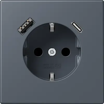 JUNG wandcontactdoos randaarde Safety+ met USB type A en C Les Couleurs gris fonce 59 262 (LC 1520-15 CA 262)