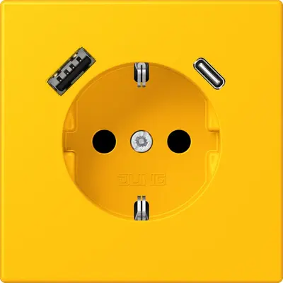 JUNG wandcontactdoos randaarde Safety+ met USB type A en C Les Couleurs le jaune vif 263 (LC 1520-15 CA 263)
