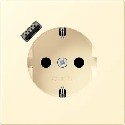 JUNG wandcontactdoos randaarde Safety+ met USB-A Les Couleurs blanc 201 (LC 1520-18 A 201)