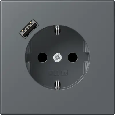 JUNG wandcontactdoos randaarde Safety+ met USB-A Les Couleurs gris fonce 31 202 (LC 1520-18 A 202)