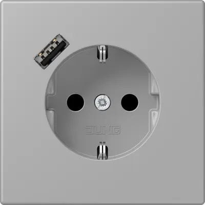 JUNG wandcontactdoos randaarde Safety+ met USB-A Les Couleurs gris moyen 204 (LC 1520-18 A 204)