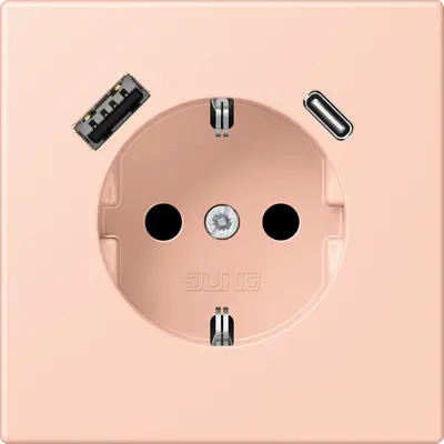 JUNG wandcontactdoos randaarde Safety+ met USB type A en C Les Couleurs l'ocre rouge clair 234 (LC 1520-15 CA 234)