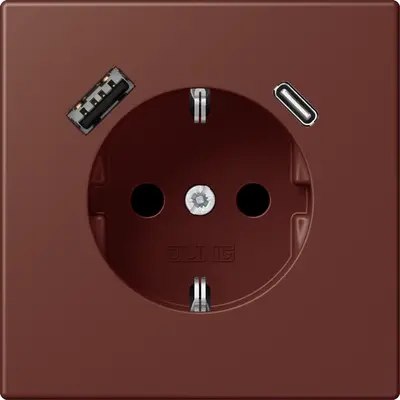 JUNG wandcontactdoos randaarde Safety+ met USB type A en C Les Couleurs terre sienne brulee 31 235 (LC 1520-15 CA 235)