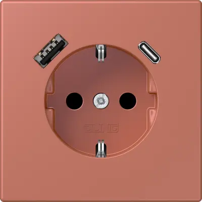 JUNG wandcontactdoos randaarde Safety+ met USB type A en C Les Couleurs terre sienne brique 236 (LC 1520-15 CA 236)