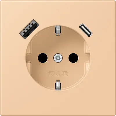 JUNG wandcontactdoos randaarde Safety+ met USB type A en C Les Couleurs terre sienne claire 31 237 (LC 1520-15 CA 237)