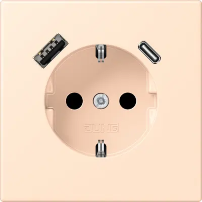 JUNG wandcontactdoos randaarde Safety+ met USB type A en C Les Couleurs terre sienne pale 238 (LC 1520-15 CA 238)