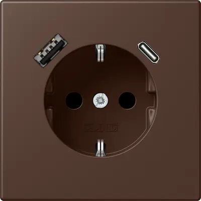 JUNG wandcontactdoos randaarde Safety+ met USB type A en C Les Couleurs terre d'ombre brulee 31 239 (LC 1520-15 CA 239)