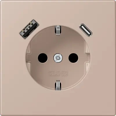 JUNG wandcontactdoos randaarde Safety+ met USB type A en C Les Couleurs ombre brulee claire 240 (LC 1520-15 CA 240)