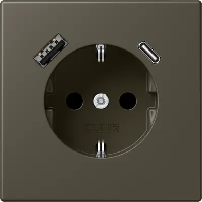 JUNG wandcontactdoos randaarde Safety+ met USB type A en C Les Couleurs ombre naturelle 31 241 (LC 1520-15 CA 241)