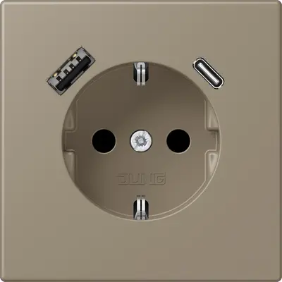 JUNG wandcontactdoos randaarde Safety+ met USB type A en C Les Couleurs ombre naturelle moyenne 242 (LC 1520-15 CA 242)
