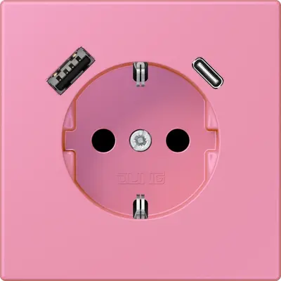 JUNG wandcontactdoos randaarde Safety+ met USB type A en C Les Couleurs rose vif 246 (LC 1520-15 CA 246)