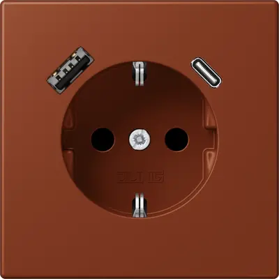 JUNG wandcontactdoos randaarde Safety+ met USB type A en C Les Couleurs terre sienne brulee 59 247 (LC 1520-15 CA 247)