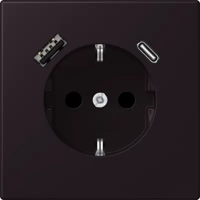 JUNG wandcontactdoos randaarde Safety+ met USB type A en C Les Couleurs noir d'ivoire 248 (LC 1520-15 CA 248)