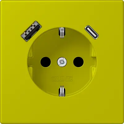 JUNG wandcontactdoos randaarde Safety+ met USB type A en C Les Couleurs vert olive vif 249 (LC 1520-15 CA 249)