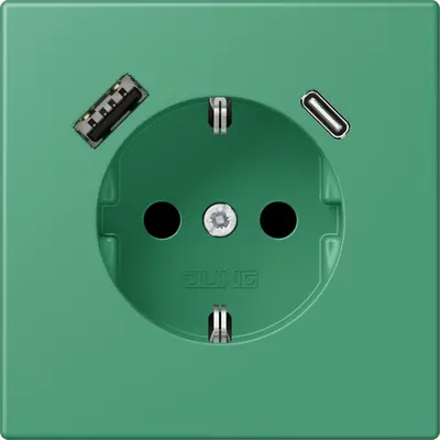 JUNG wandcontactdoos randaarde Safety+ met USB type A en C Les Couleurs vert 59 250 (LC 1520-15 CA 250)
