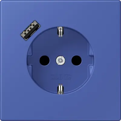JUNG wandcontactdoos randaarde Safety+ met USB-A Les Couleurs bleu outremer 31 206 (LC 1520-18 A 206)