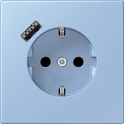 JUNG wandcontactdoos randaarde Safety+ met USB-A Les Couleurs outremer moyen 207 (LC 1520-18 A 207)