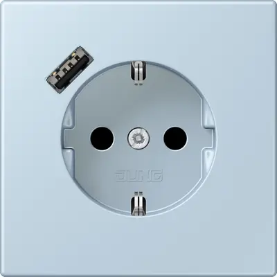 JUNG wandcontactdoos randaarde Safety+ met USB-A Les Couleurs outremer clair 208 (LC 1520-18 A 208)