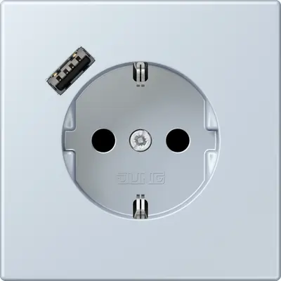 JUNG wandcontactdoos randaarde Safety+ met USB-A Les Couleurs outremer pale 209 (LC 1520-18 A 209)
