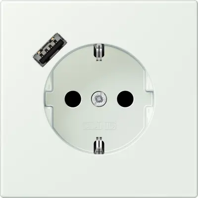 JUNG wandcontactdoos randaarde Safety+ met USB-A Les Couleurs outremer gris 210 (LC 1520-18 A 210)