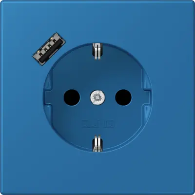 JUNG wandcontactdoos randaarde Safety+ met USB-A Les Couleurs bleu ceruleen 31 211 (LC 1520-18 A 211)