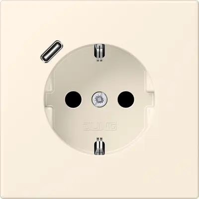 JUNG wandcontactdoos randaarde Safety+ met USB-C Les Couleurs blanc ivoire 245 (LC 1520-18 C 245)