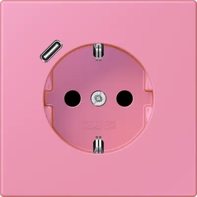 JUNG wandcontactdoos randaarde Safety+ met USB-C Les Couleurs rose vif 246 (LC 1520-18 C 246)