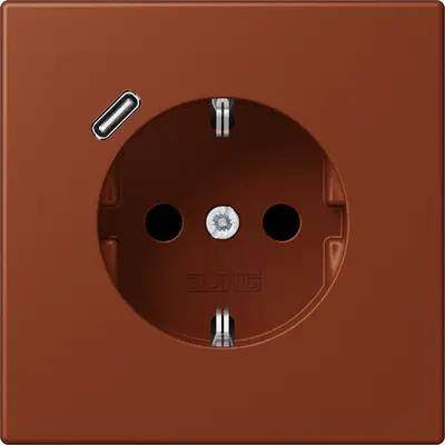 JUNG wandcontactdoos randaarde Safety+ met USB-C Les Couleurs terre sienne brulee 59 247 (LC 1520-18 C 247)