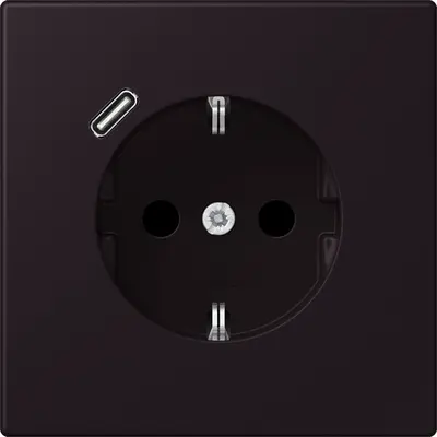 JUNG wandcontactdoos randaarde Safety+ met USB-C Les Couleurs noir d'ivoire 248 (LC 1520-18 C 248)