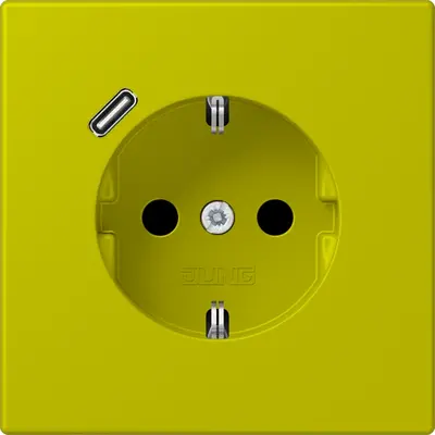 JUNG wandcontactdoos randaarde Safety+ met USB-C Les Couleurs vert olive vif 249 (LC 1520-18 C 249)