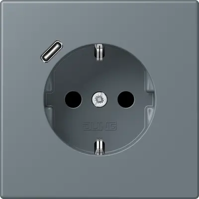 JUNG wandcontactdoos randaarde Safety+ met USB-C Les Couleurs gris 59 251 (LC 1520-18 C 251)
