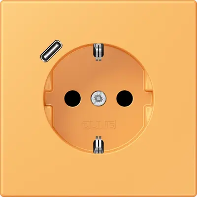 JUNG wandcontactdoos randaarde Safety+ met USB-C Les Couleurs ocre jaune clair 254 (LC 1520-18 C 254)