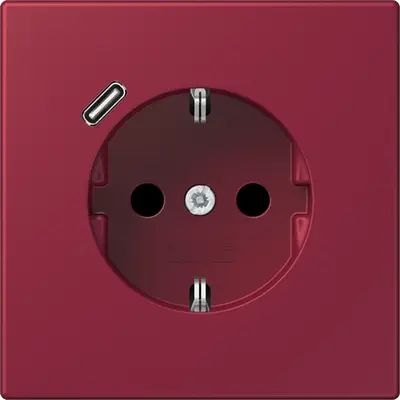 JUNG wandcontactdoos randaarde Safety+ met USB-C Les Couleurs le rubis 255 (LC 1520-18 C 255)