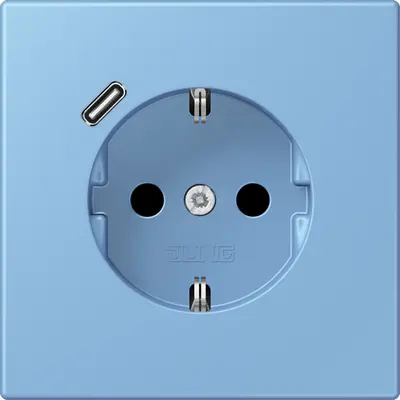 JUNG wandcontactdoos randaarde Safety+ met USB-C Les Couleurs bleu ceruleen 59 256 (LC 1520-18 C 256)