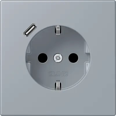 JUNG wandcontactdoos randaarde Safety+ met USB-C Les Couleurs gris clair 59 257 (LC 1520-18 C 257)