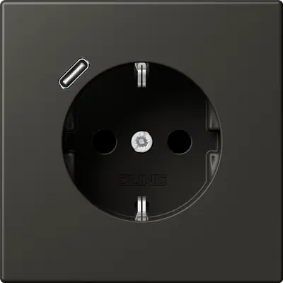 JUNG wandcontactdoos randaarde Safety+ met USB-C Les Couleurs ombre naturelle 59 259 (LC1520-18 C 259)