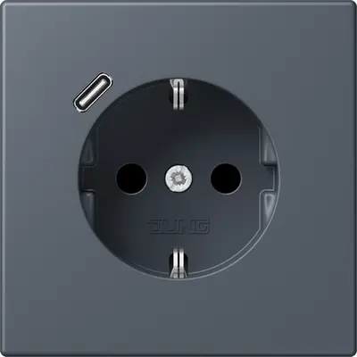 JUNG wandcontactdoos randaarde Safety+ met USB-C Les Couleurs gris fonce 59 262 (LC 1520-18 C 262)