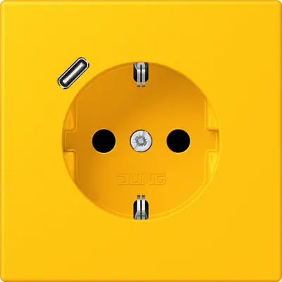 JUNG wandcontactdoos randaarde Safety+ met USB-C Les Couleurs le jaune vif 263 (LC 1520-18 C 263)